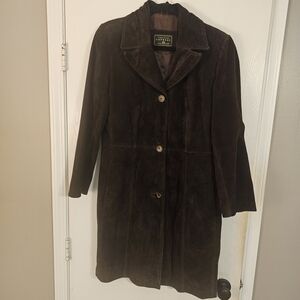 Express Vintage Rich Brown Suede Trench Coat Sz M